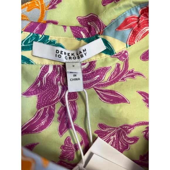 DEREK LAM 10 Crossby $450 Multicolor A-Line Knee Length Satina Shirt Dress 2 - Picture 3 of 5
